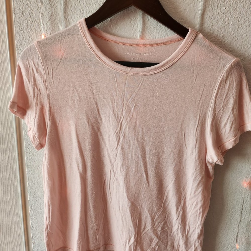 American Eagle Super Soft Baby Pink T Shirt Modal Elastane Size XS